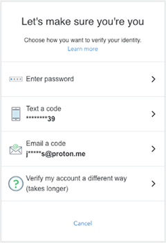 A screenshot of the Let's make sure it's you identity verification screen